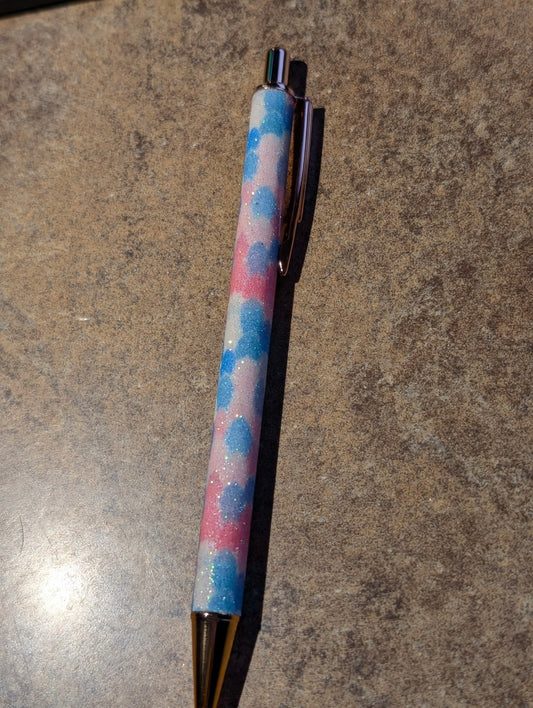 Blue and Pink Spot Pen with Clip #74