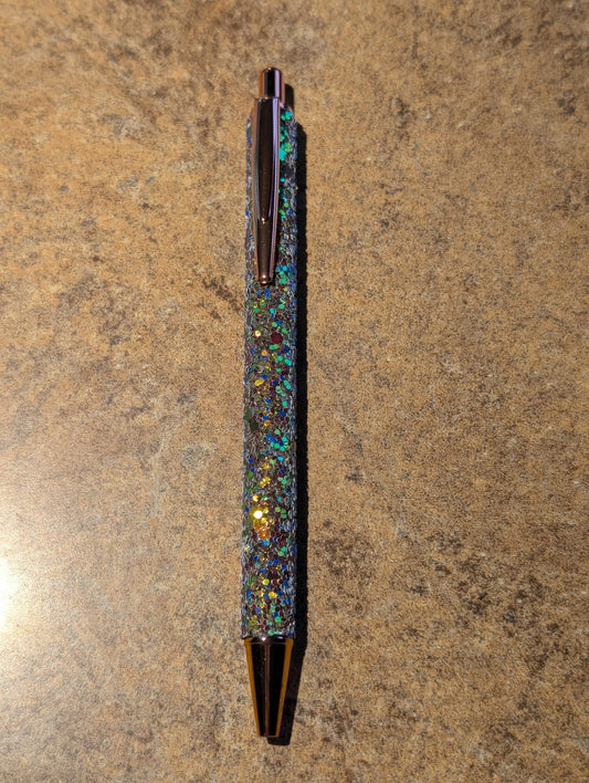 Blue Chunky Glitter Pen with Clip #78