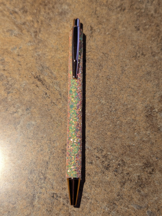 Pink and Green Glitter Pen with Clip #81