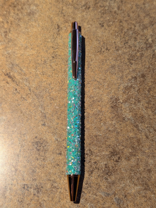 Light Blue Glitter Pen with Clip #84